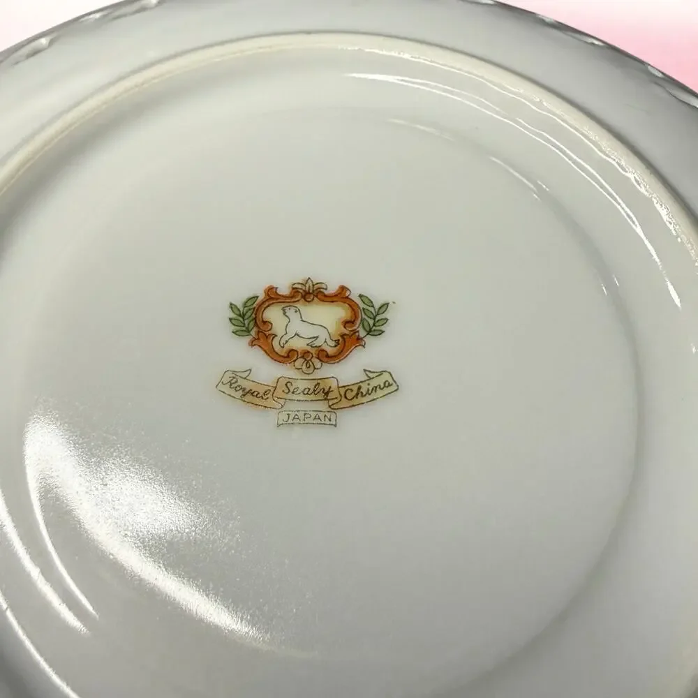 Vintage Royal Sealy China Japan Iridescent Reticulated Rose Saucer 5.75